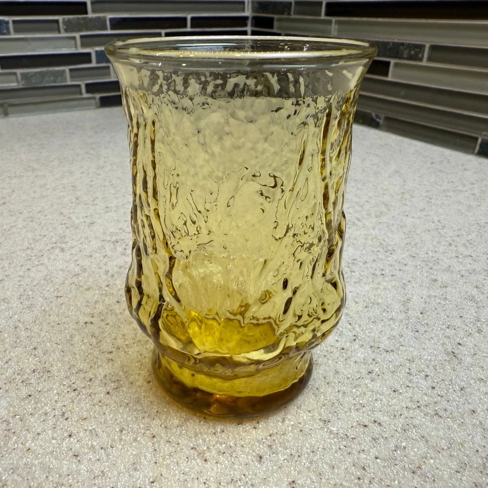 VTG Anchor Hocking Amber Rain Flower 4